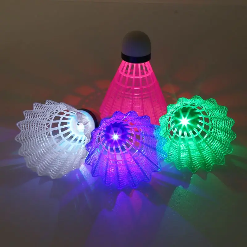 4pcs Colored Plastic LED Luminous Badminton Dark Night Glow Lighting Shuttlecock Y51D