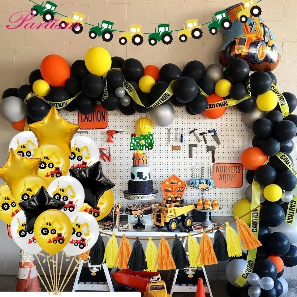 

Construction Tractor Theme Excavator Inflatable Balloons Truck Vehicle Banners Baby Shower Kids Boys Birthday Party Supplies