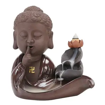 

Ceramic Aromatherapy Oil Burner Buddha Head Lotus Buddhist Incense Burner Smoke Waterfall Traditional Home Decor
