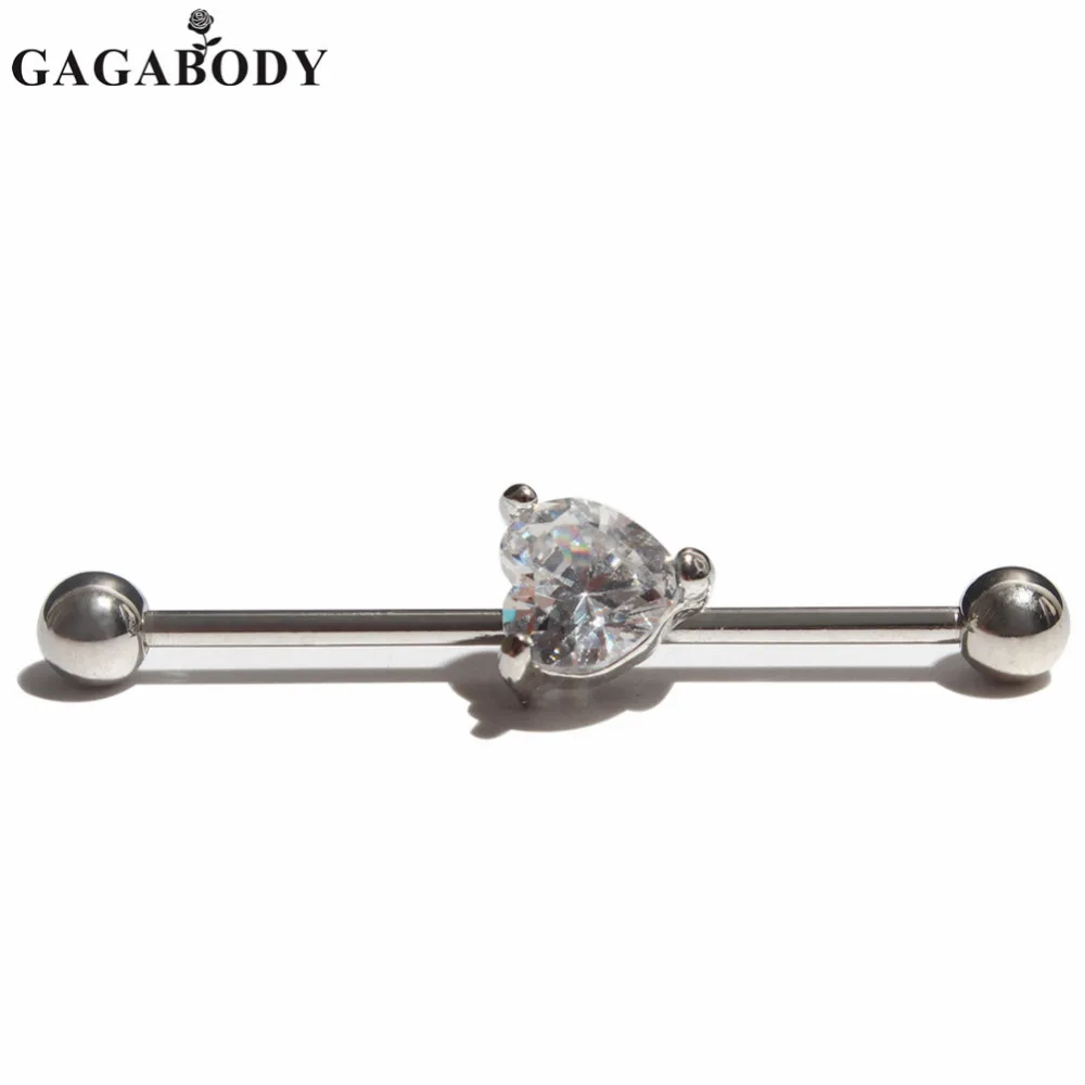 

Christmas GAGA 14G 35mm Length Stainless Steel Clear Heart CZ Industrial Barbell Stud Body Piercing Jewelry