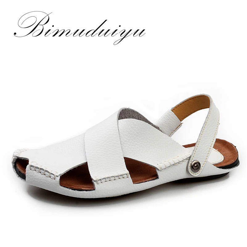 BIMUDUIYU Summer New Arrival Soft Leather Beach Sandals Handmade Genuine Leather Casual Mens breathable Sandal Simple Design BIMUDUIYU Summer New Arrival Soft Leather Beach Sandals Handmade Genuine Leather Casual Mens breathable Sandal Simple Design