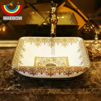 

Artistic Handmade Europe Vintage Style Lavobo Ceramic Countertop Square Bathroom Sink