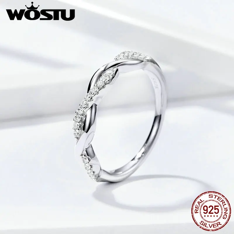 WOSTU, витая линия, волнистое кольцо, 925 пробы, серебро, геометрические кольца, прозрачный CZ палец для женщин, классический дизайн, ювелирное изделие, FIR511