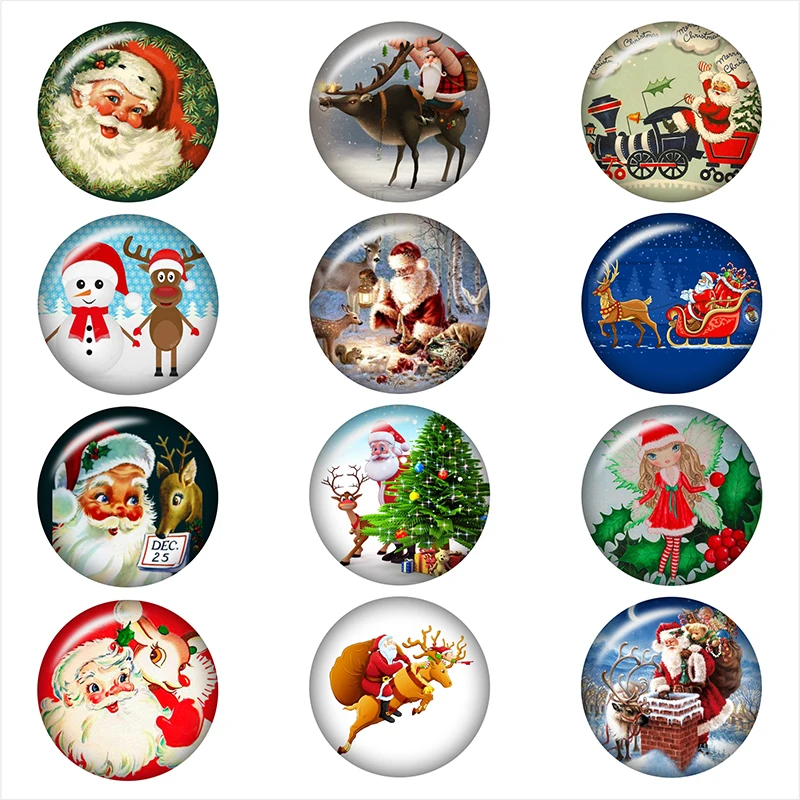 

holiday christmas Santa Claus deer glass snap button for DIY jewelry Round photo cabochons DA1086