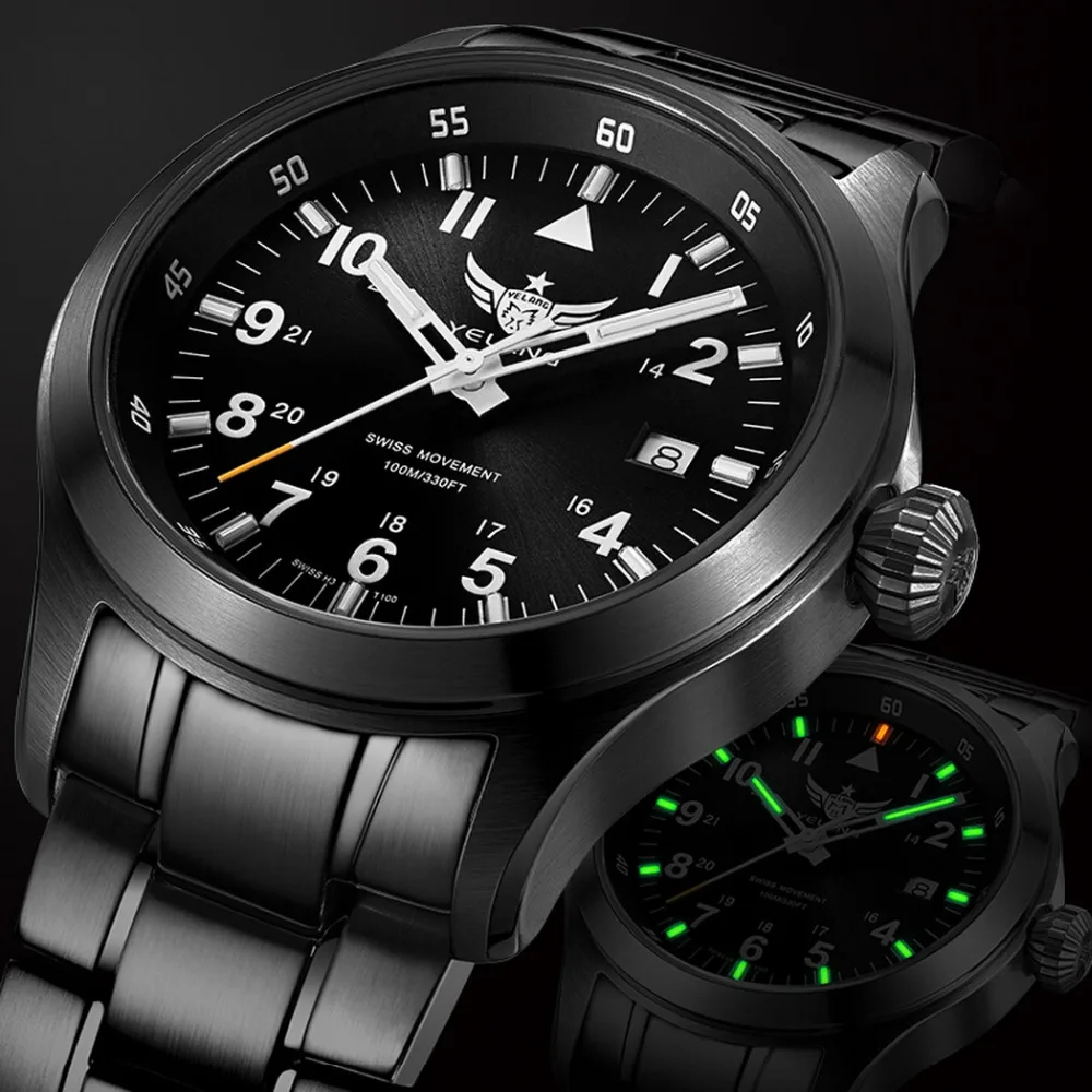 YELANG V1021 T100 Tritium Tubes + Flourescent числа 100 м водонепроницаемый черный ремешок из