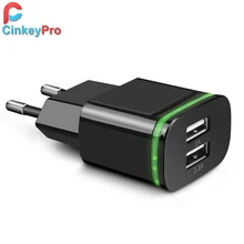 CinkeyPro EU Plug 2 Ports LED Light USB Charger 5V 2A Wall Adapter Mobile Phone Micro Data Charging For iPhone iPad Samsung