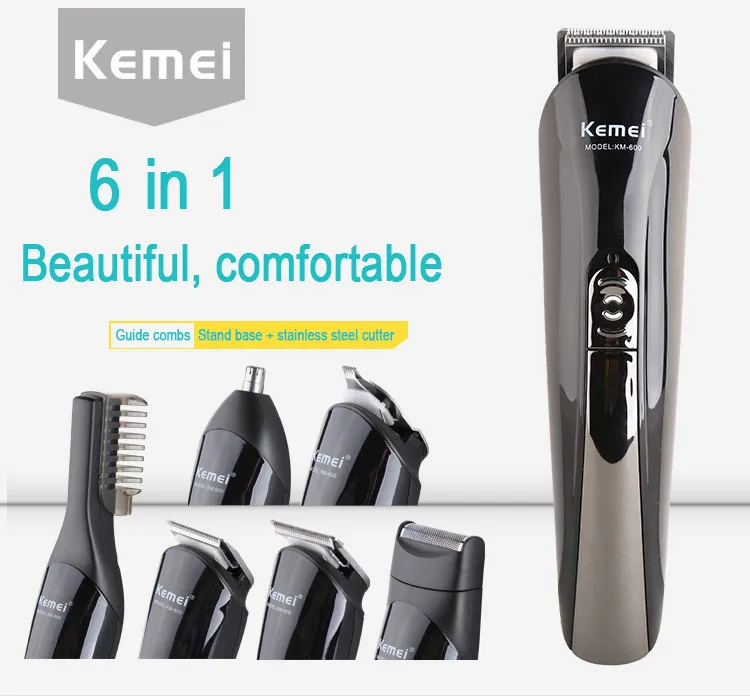 100-240 В kemei 6 в 1 триммер для волос, титановая машинка для стрижки волос, электробритва, триммер для бороды, станок для бритья, триммер для носа для мужчин