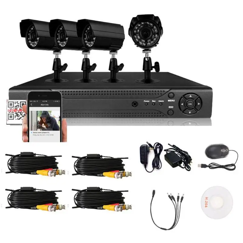 

Hodely 4CH 1080N CCTV System 4pcs 720P 1/4 Color CMOS Cameras Indoor/Outdoor Security Video Surveillance DVR Alarm System Kits