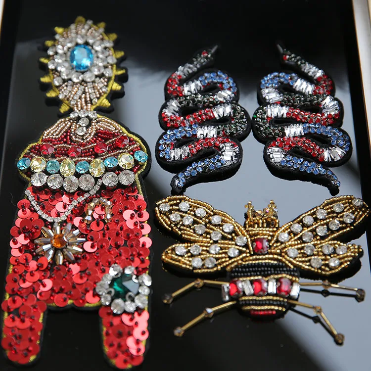 Золотая Цикада змея Блестки Камни Bling Стразы бусины Аппликации мультфильм патч