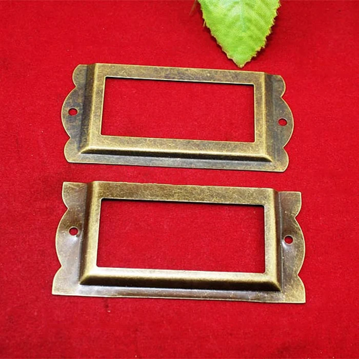 20PCS Drawer Copper Label Metal Holder Frame Antique Brass Name