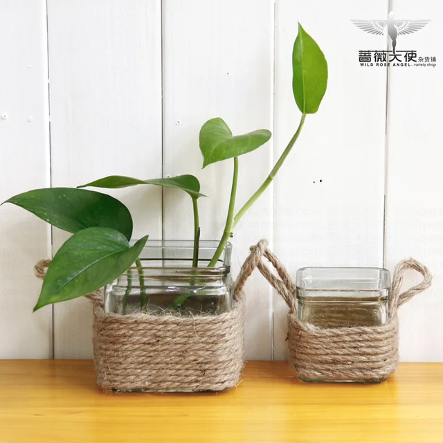French Country Z Retro Rope With A Small Gl Flower Pots French Country Z Retro Rope With A Small Gl Flower Pots Hydroponic Bathroom Windowsill Desk