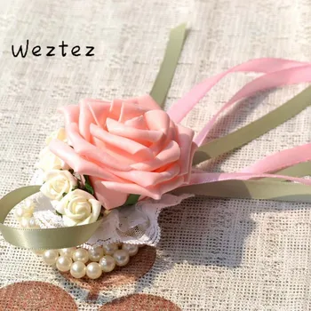 

Bride Wrist Corsage Hand Flowers Artificial Bride Flowers For Wedding Dancing Party Decor Bridal Prom Accessories D88