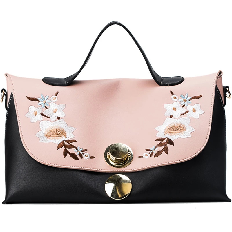 

new handbag bag women's bags large European and American embroidery hit color casual shoulder Messenger bag large capacity