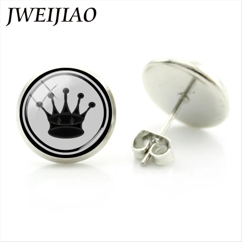 JWEIJIAO Fashion I Love Chess Earrings Knight Castle Stud Earring Personality International Chess Lovers Ear Stud Earrings CH15 4