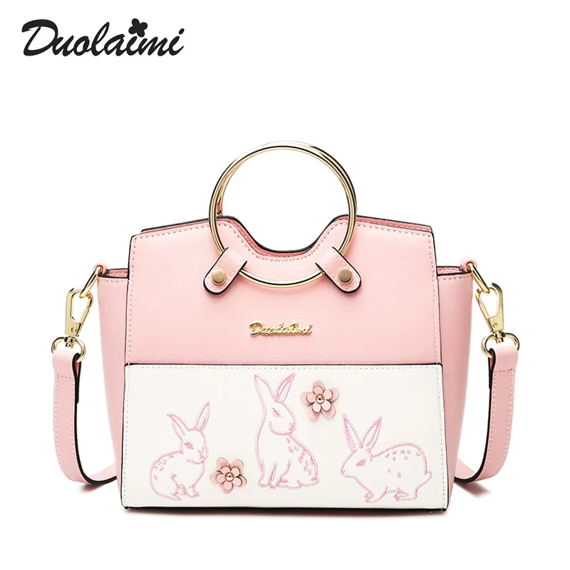 

Duolaimi Personality All-match Metal Ring Pu Leather Women Handbag 2018 New Fashion brand Cartoon Rabbit Shoulder Crossbody Bag