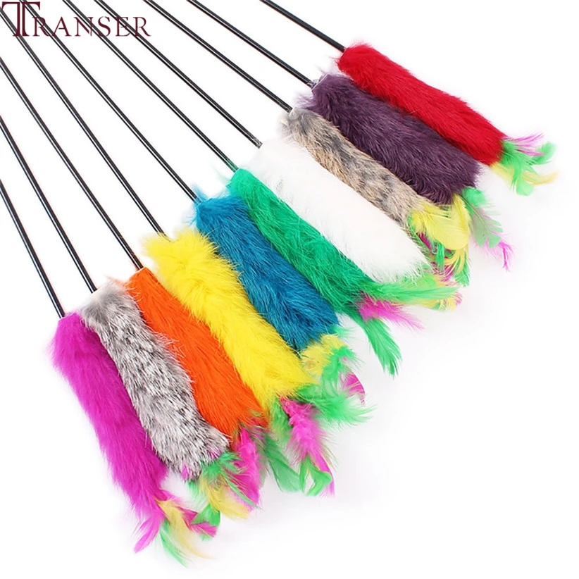 Transer Pet Supply игрушка для кошек длинная палка красочные перья интерактивные игрушки