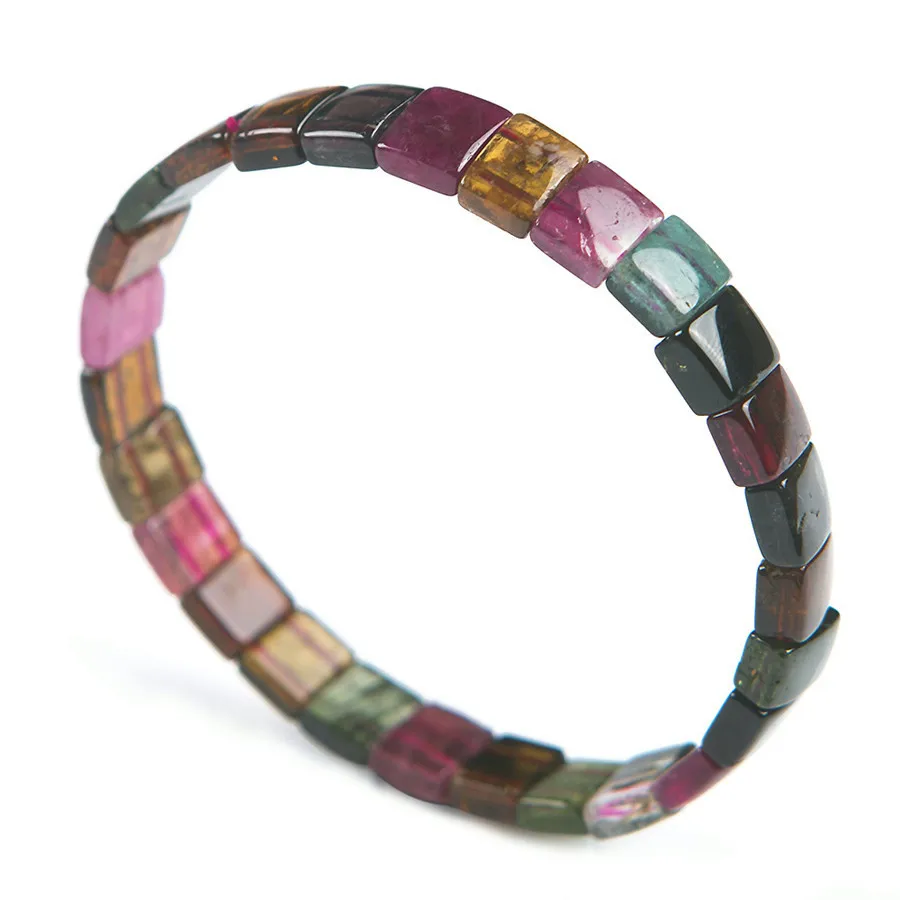 

Genuine Natural Crystal Rectangle Beads Colorful Tourmaline AAAAA Fashion Stretch Bracelet 9*8*4mm