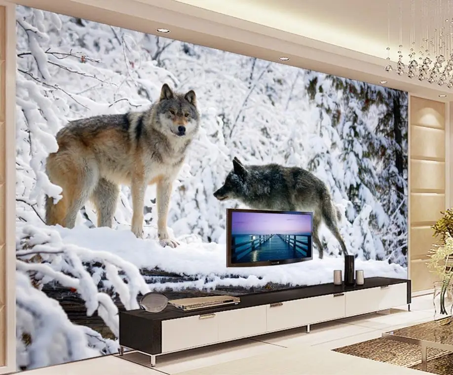 3D обои для стен на заказ 3d фото Снег Волк стикер нетканые рулон | Обустройство
