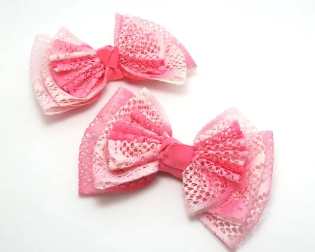 

5 1/8 Inches Lace Bow|Stripy Hair Bow|Clothing Supplies|Butterfly Bow Clip Barette|Custom Make|Embellishment