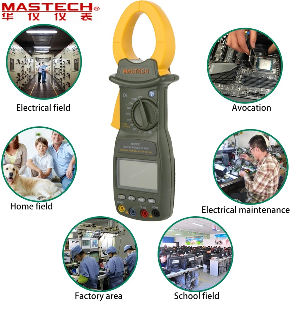 

MASTECH MS2201 Digital Clamp Meter Auto range True RMS active/apparent/reactive Multimeter Power Factor Meter Ammeter Voltmeter