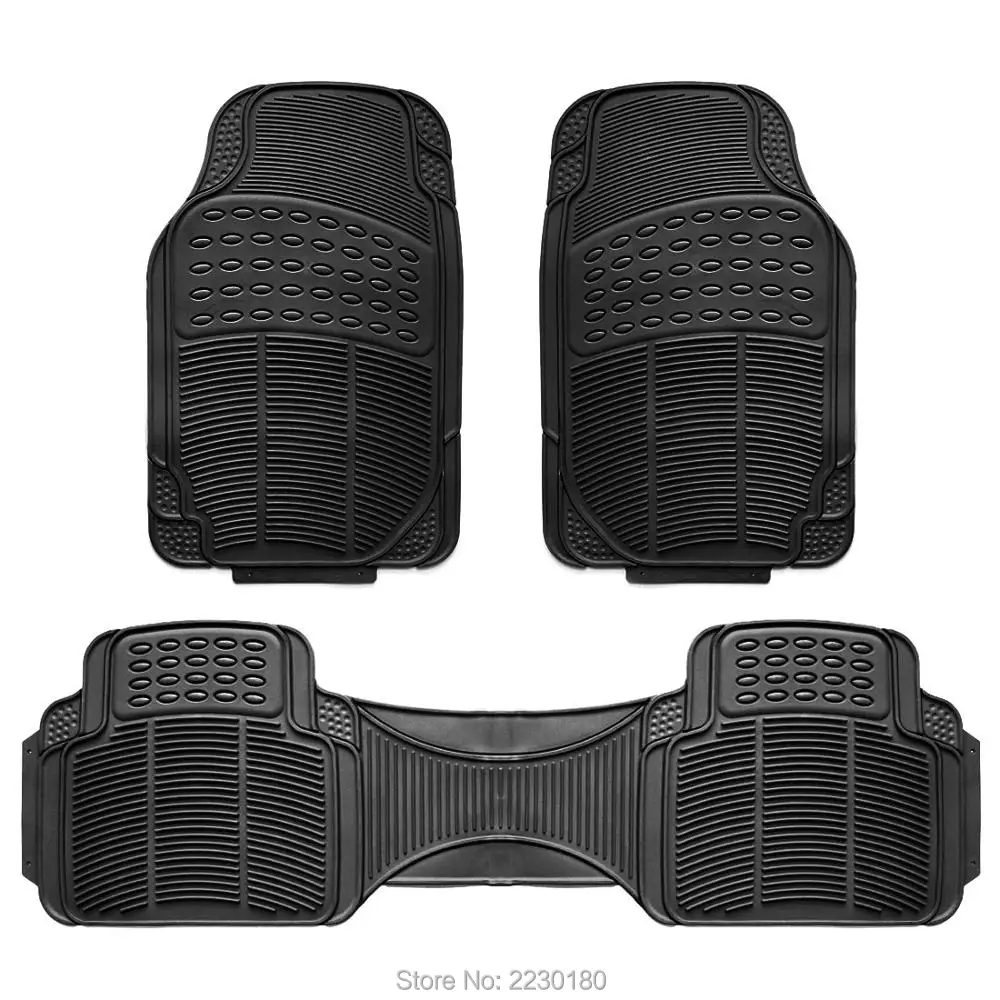 3pc Black / Beige / Gray Rubber Floor Mats Durable Universal Fit Mat