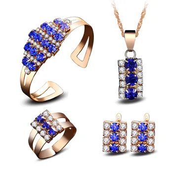 

Gold Jewelry White CZ Blue Crystal Jewelry Sets For Women Earrings/Pendant/Necklace/Rings/Bracelet set 2020 new