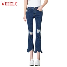 Vihklc бренд расклешенные женские джинсы женские Весна кисточкой бахрома flare повседневные штаны укороченные брюки с карманами Джинсы Для женщин дно A49