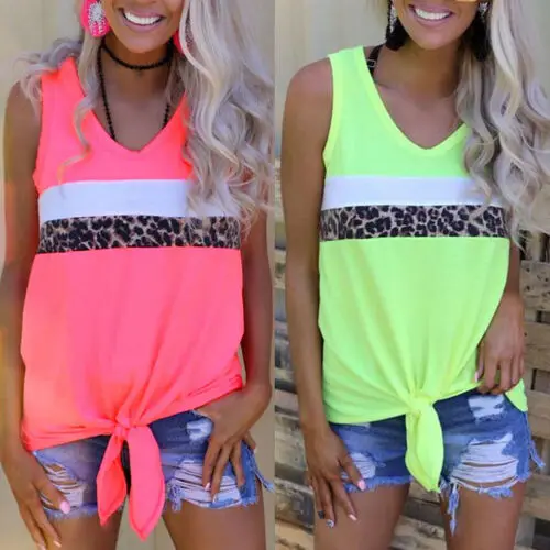 

Hot Women Summer Leopard Vest Top Sleeveless Shirt Sleeveless Casual Loose Tank Tops Loose Camisole Casual V-Neck Tank