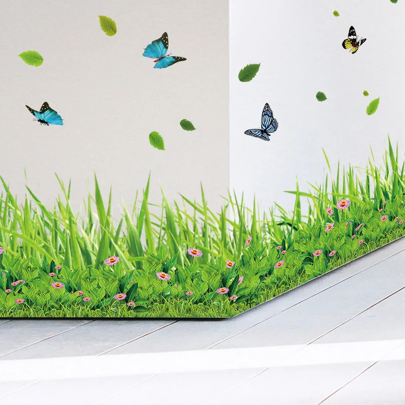 

% spring colorful flower grass butterfly Skirting Line diy home decal Baseboard wall sticker Kitchen bathroom Furniture wedding