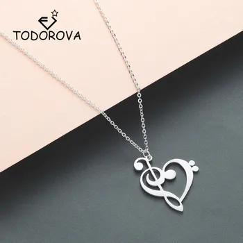Music Note Heart of Treble and Bass Clef Necklace