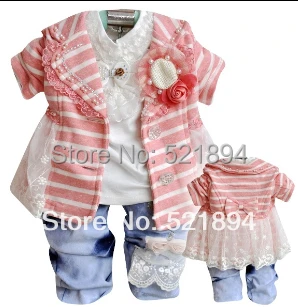 

clearance new autumn girls striped clothing set 3pcs baby girl vestidos suit girls dress suit children spring autumn clothes set