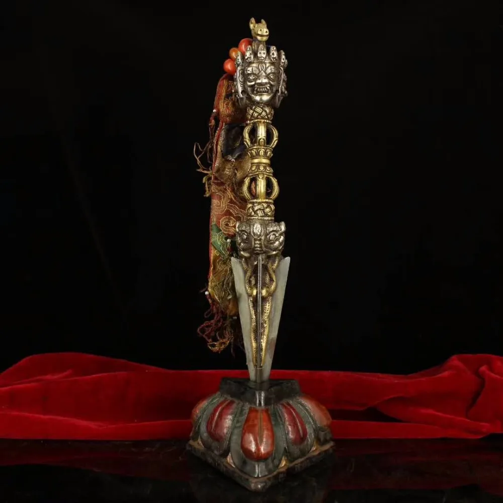 

High 14 inch/35CM,Collectibles 100% Tibetan traditional handcraft,Tibetan Buddhist Pure Bronze Puba pestle Vajra/Sword