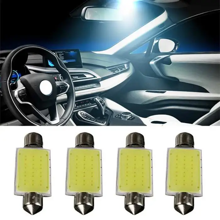 4 Pcs Festoon COB 41MM 2W LED Bulbs Interior Dome Lights White 12V PAK55