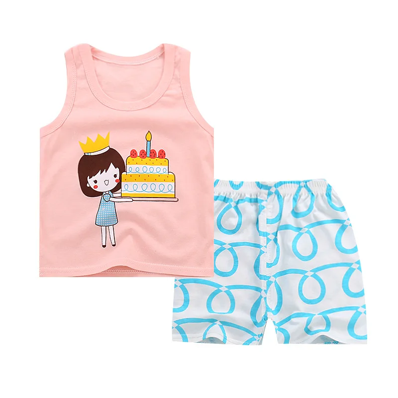 New Baby Girls Clothes Sets summer cute Cartoon vest Tops+ Pants 2PCS baby Clothes Sets fashion cotton newborn girls Outfits