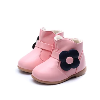 

New Flower Little Girls Children Black Red Pink Leather Snow Boots Shoes For Kids Girls Martin Princess Snowboots 1 2 3 4 7 Year
