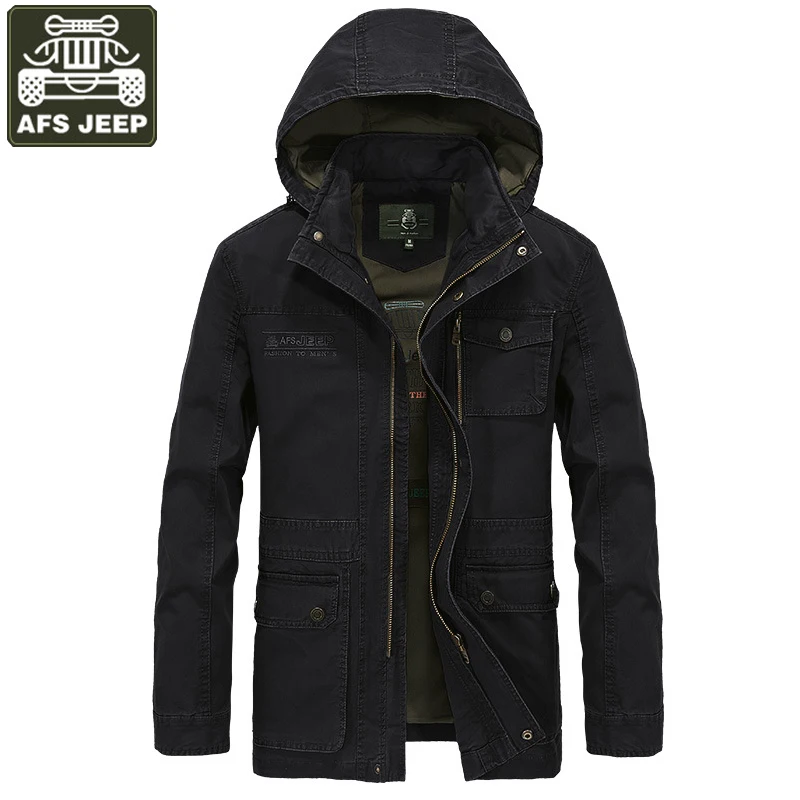 

AFS JEEP Brand Military Jacket Men Windbreaker Casual Hooded Collar Warm Coat Men Autumn Mens Jackets Outwear Big Size M-4XL