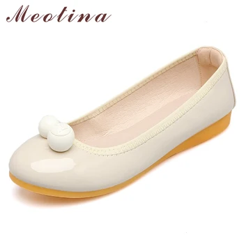 

Meotina Ballet Flats Shoes Women Patent Leather Flat Boat Shoes Round Toe Casual Shoes Ladies Footwear Spring Red Big Size 34-40