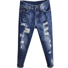 Весенние Джинсы бойфренда Женские джинсы-шаровары рваные свободные джинсы со средней талией размера плюс 26-31