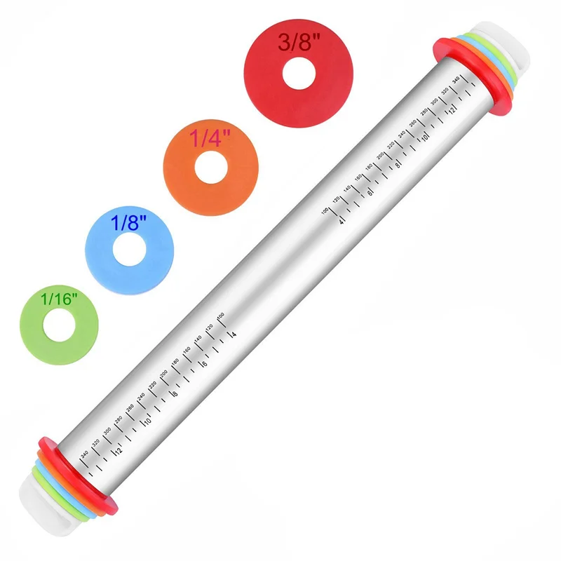 LMETJMA 17 дюймов Регулируемая Скалка из нержавеющей стали с тестовой мат тесто ролик с 4 съемными регулируемыми толстыми кольцами - Цвет: Шоколад