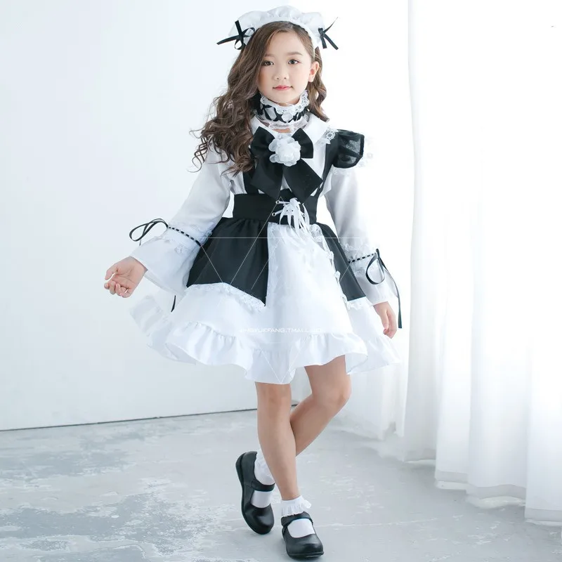 Детский карнавальный костюм горничной из аниме для девочек; детское нарядное платье на Хэллоуин; костюм Алисы в стране чудес; многослойные платья Лолиты