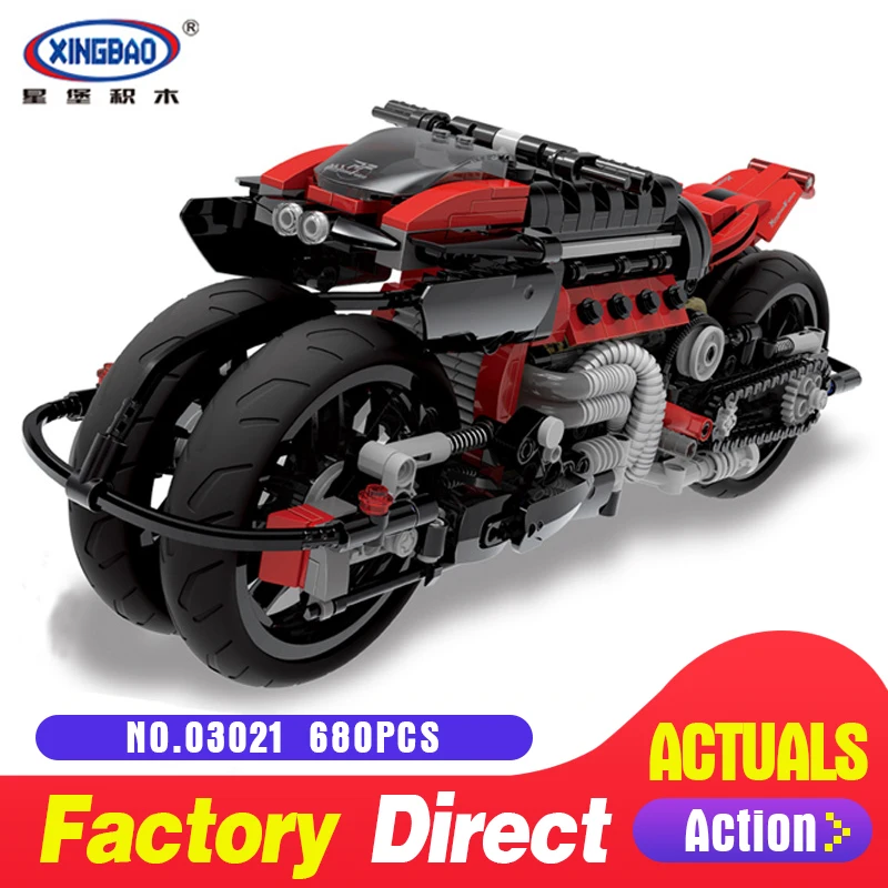 

Xingbao 03021 680Pcs Technic Series the Off-road Motorcycles for Children Building Blocks Bricks DIY Christmas Toy XB-03021