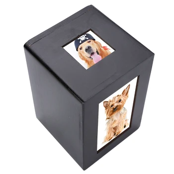 

Black Wooden Pet Urn Box Dog Cat Cremation Urn Peaceful Memorial Photo Frame Keep Box Case Pet Quiet Home Place 10.5X10.5X16cm