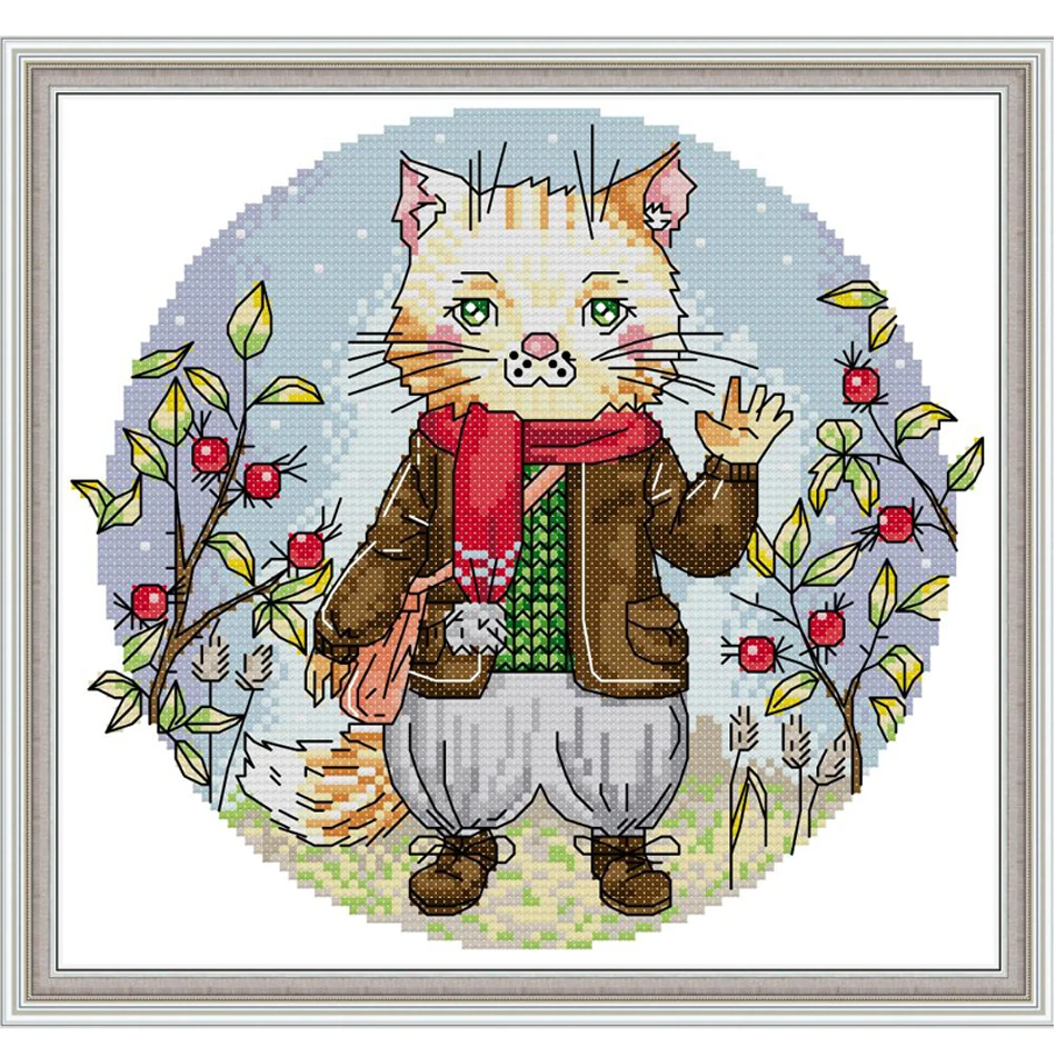 

Joy Sunday, Mr.cat, cross stitch embroidery set , printed cloth embroidery kit, needlework, animal pattern embroidery kit,