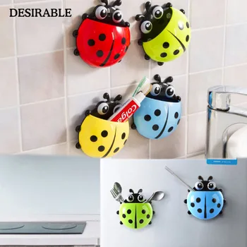 

4Pcs Cute Ladybug Cartoon Holder Sucker Suction Brush Hooks Utensils Toothbrush toothpaste Razor bathroom kitchen organizer rack
