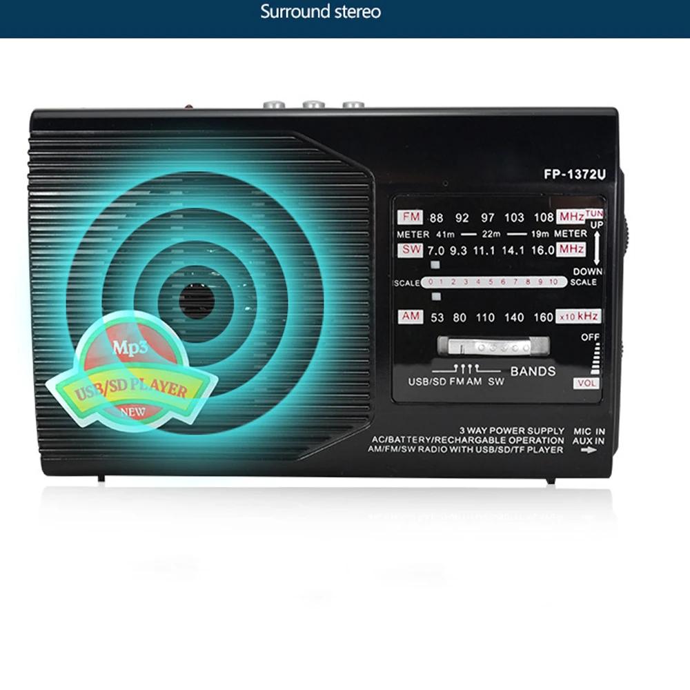 JINSERTA FM/AM/SW радио портативный приемник музыкальный плеер USB интерфейс зарядка с растягивающейся антенной Поддержка SD/TF карты воспроизведения