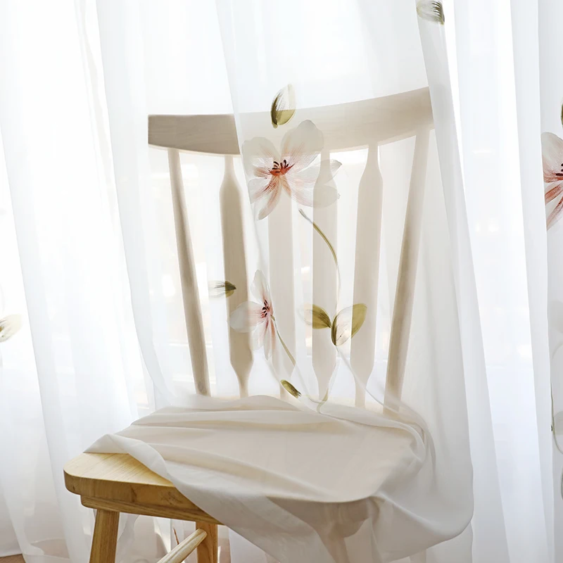 Online Cortinas de tul de loto pintadas a mano para sala de estar suave pintura francesa tul de estilo para dormitorio y cocina personalizado