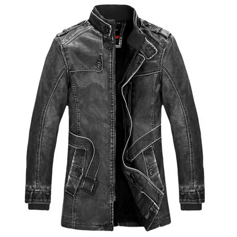 2019 New Winter Men/'s Suit Leather Winter Warm Washed Leather Jacket Coat Tops