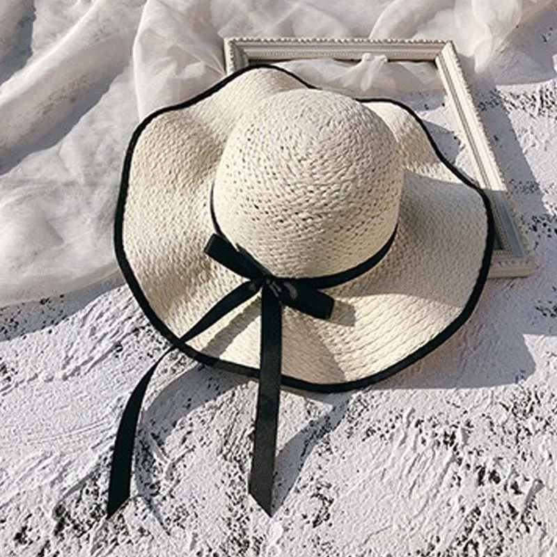 Новые пляжные кепки, летние соломенные дышащие шляпы с бантом для защиты от солнца, для спорта на открытом воздухе, для морского моря, широкая Соломенная Шапка Кепка с козырьком