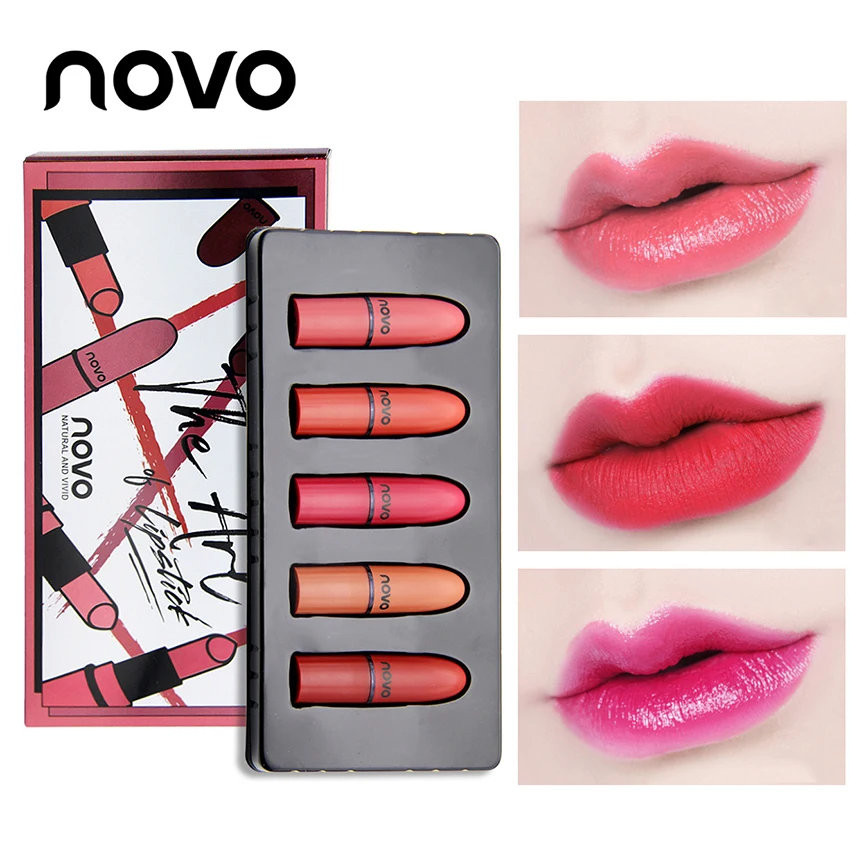 

NOVO 5 Color Bullet Lipstick Set Mini Matter Matte Lip Stick Longlasting Waterproof Nude Cosmetic for Sexy Women Maquillaje
