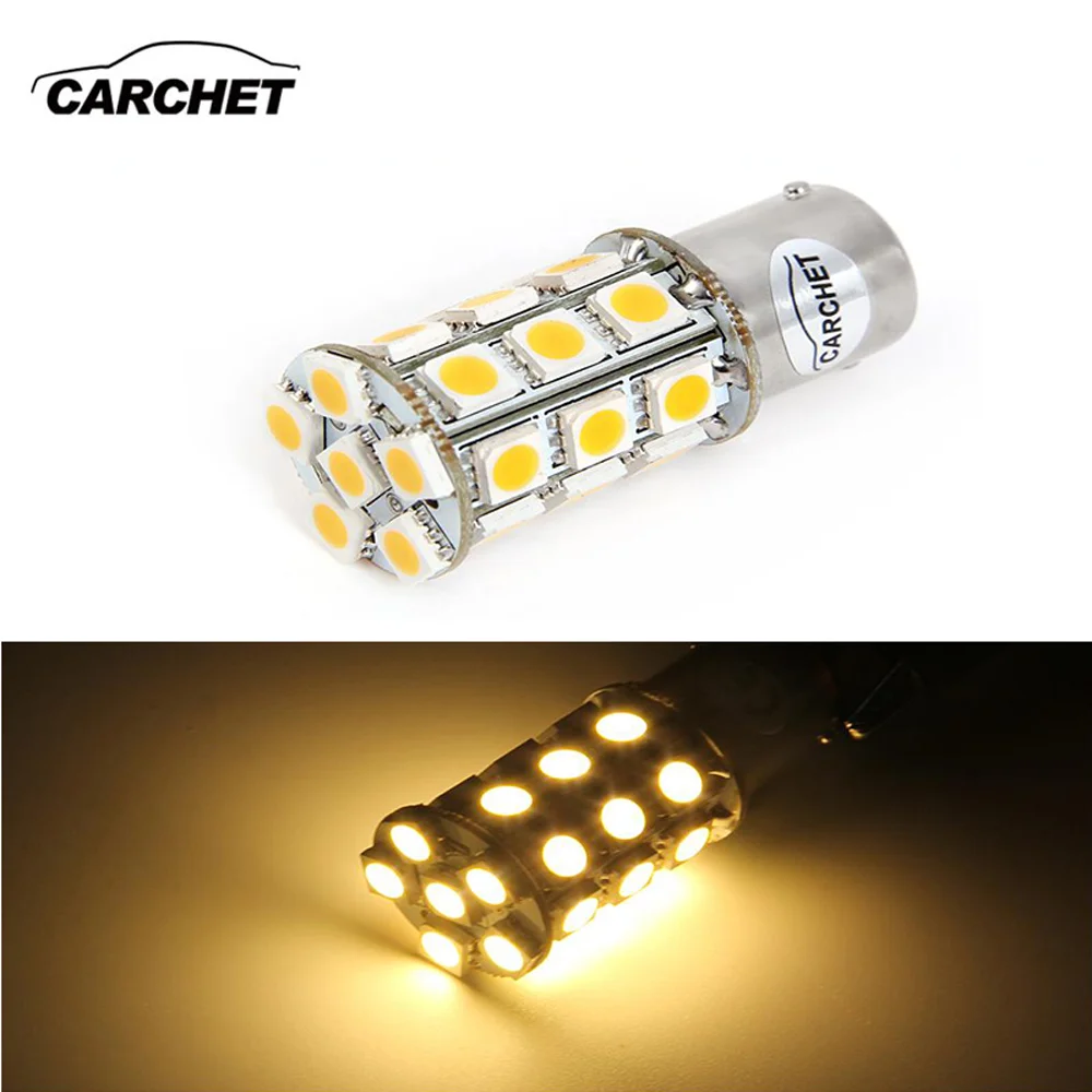 

CARCHET Universal 10pcs LED Bulbs Tubes 1156 1141 1073 BA15S 27SMD 5050 Lights Warm White For Car RV Boats Car Lighting